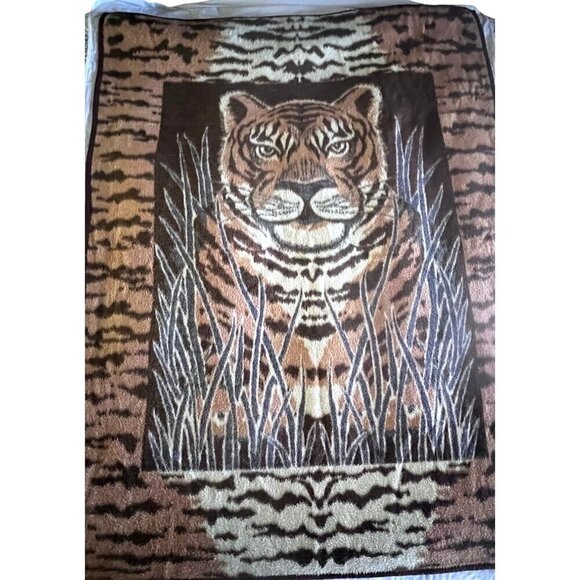 Chatham North Star Vintage Tiger Jungle Safari Reversible Blanket Throw 78x61 - Picture 2 of 7
